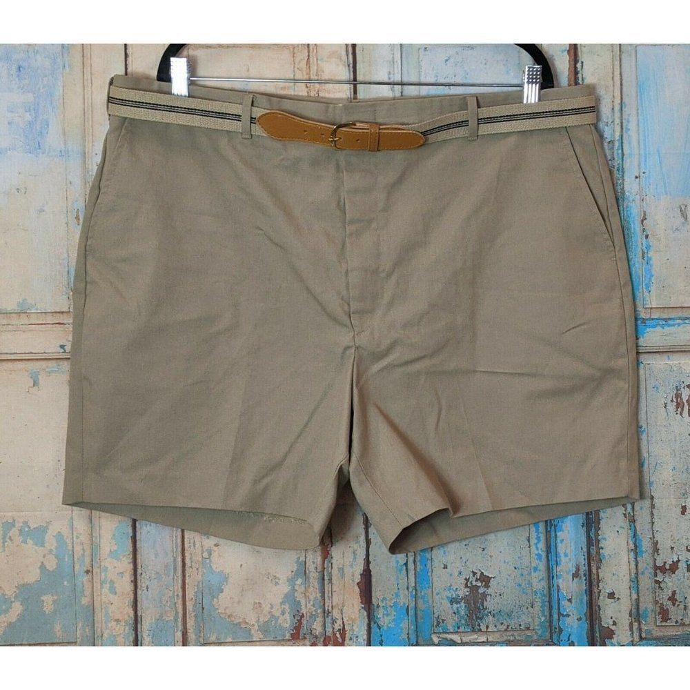 Knights Bridge For Mens Sz 42 Khaki Cotton Blend Flat Front Belted Chino Shorts